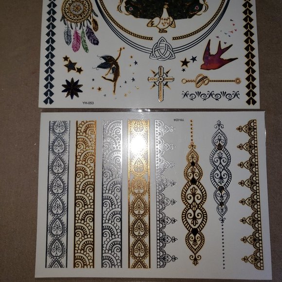 3 sheets Golden Silver Temporary Tattoo - Picture 5 of 13